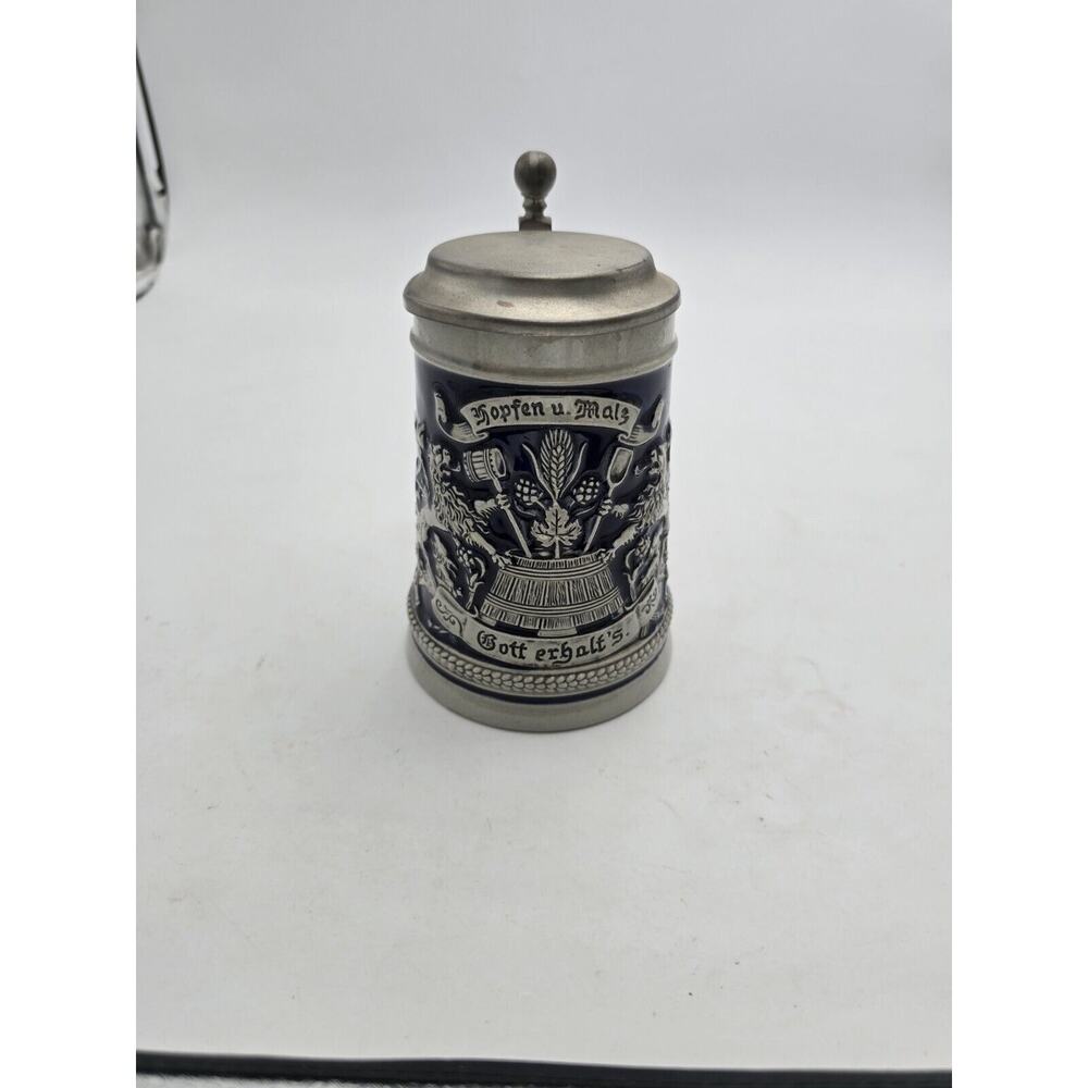 VINTAGE GERZ BEER STEIN Lidded BREWING LIONS COLD WEST GERMANY KOPFEN U MALZ